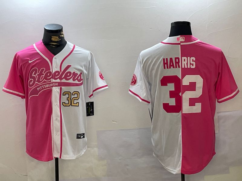 Men Pittsburgh Steelers #32 Harris white pink Joint Name 2024 Nike Limited NFL Jersey style 2